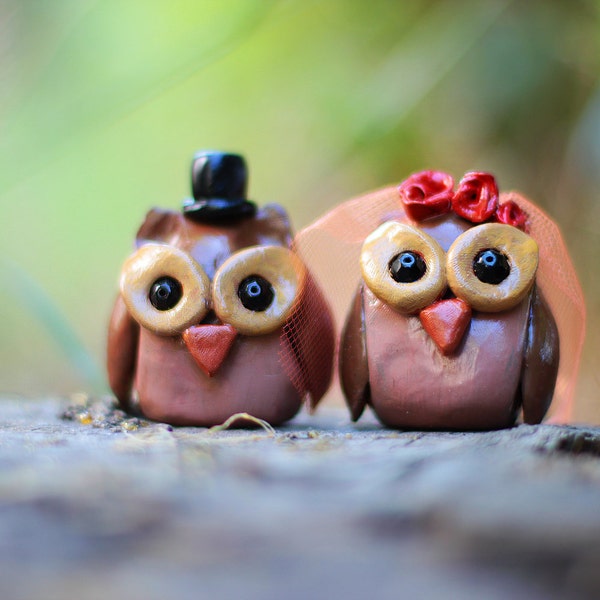 Owl Wedding Cake Topper, Polymer Clay Owl Couple Cake Topper, Cake Decoration, Woodland Cake Topper, Woodland Wedding, Rustic Wedding