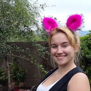 Wolf tail hot pink and gray with matching ears, LAST ONE!!!