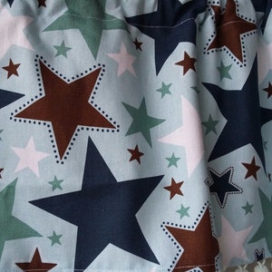 Blue Stars bedroom valance with minty pom trim, Fabric by the yard image 1