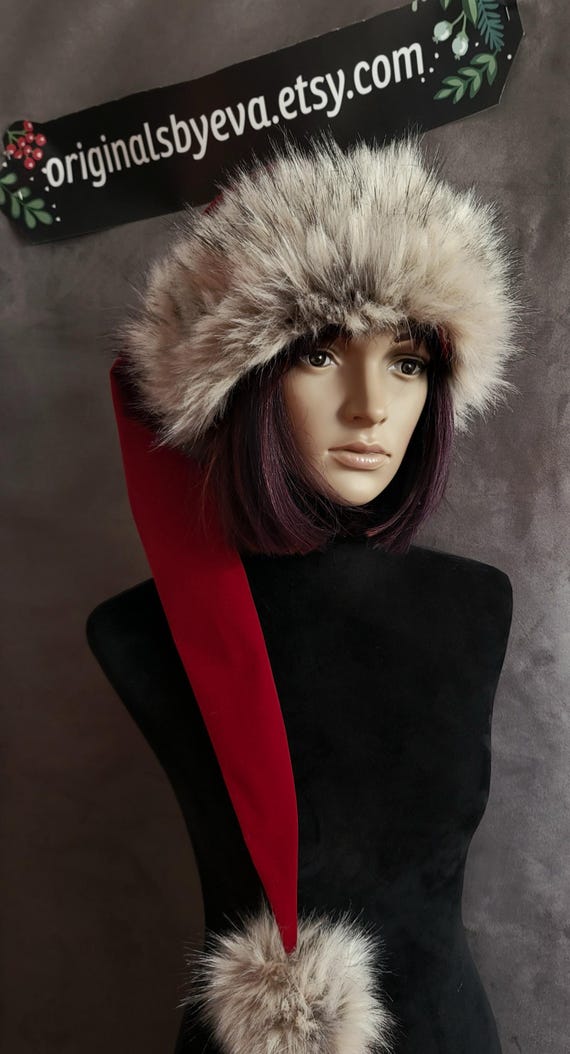 Christmas Chronicles Velvet Santa Hat With Beige Fur Trim