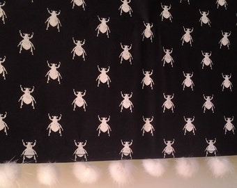 Goth Bugs Valance with white pom trim, Michael Miller fabric by the Yard