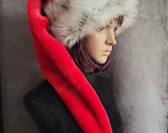 Red Santa Hat with Faux Canadian Fox Trim