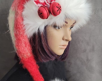 Red and White Mohair Santa Hat
