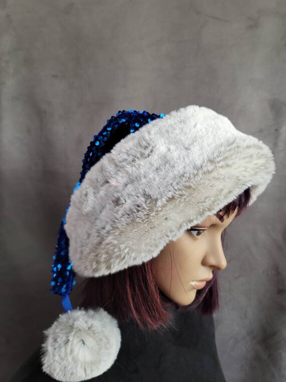 Royal Blue Sequin and Velvet Santa Hat With Grayish Trim Etsy