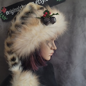 Leopard Faux Fur Santa Hat with Blonde Trim