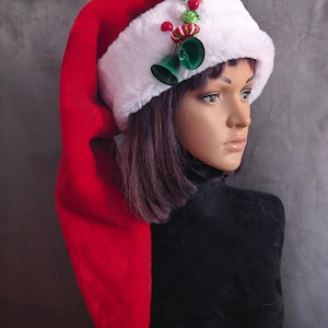 Classic Style Santa Hat in Red with White Fur Trim and Bells Option