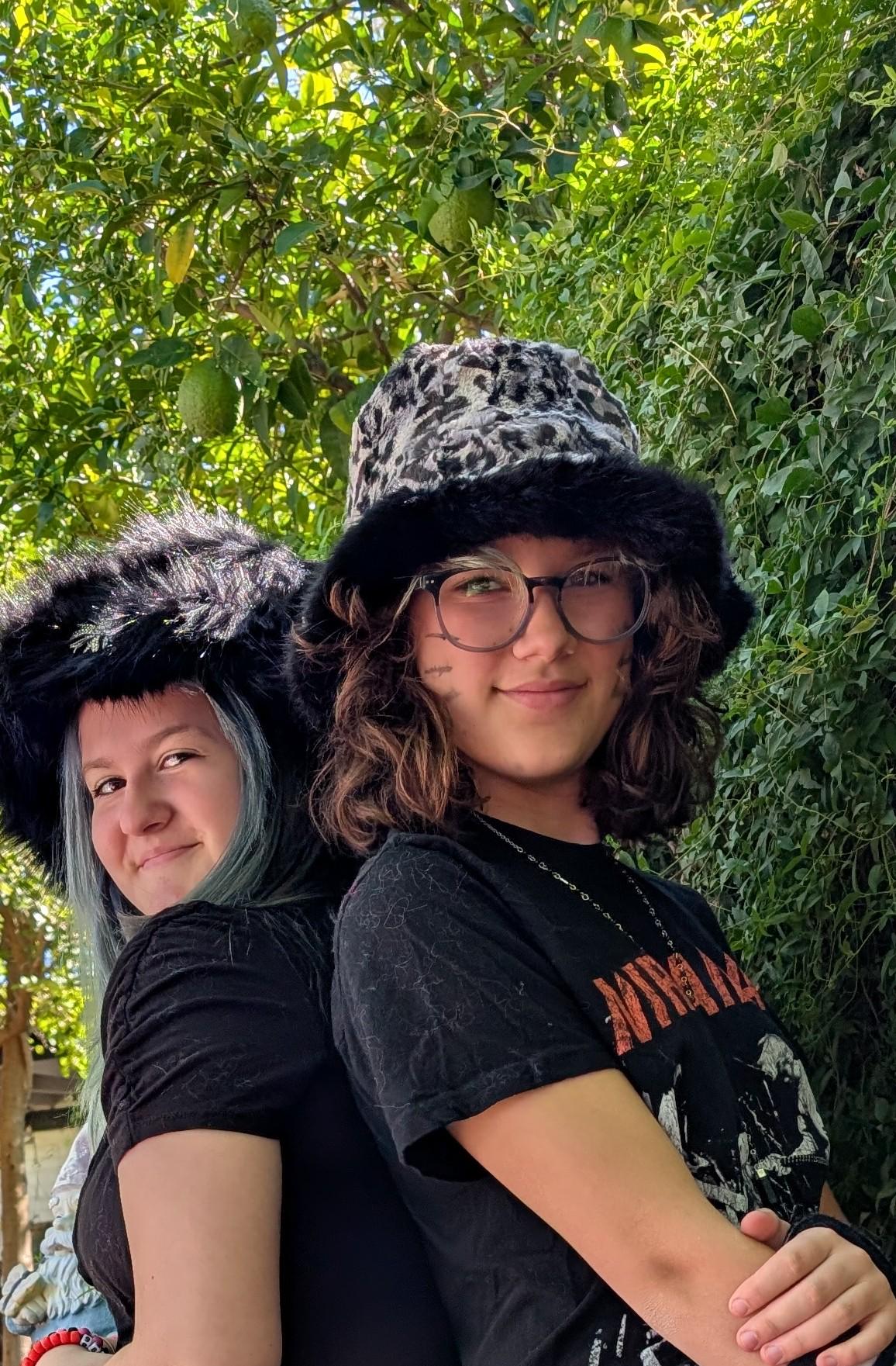 Faux Fur Reversible Stylish Black and White Bucket Hat Reversible Furry Bucket Hat in Black Fur and Black Cheetah  main image 4