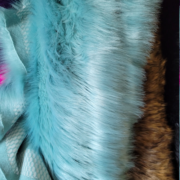 Aqua Faux Fur Fabric by the Yard Etsy