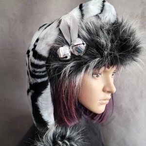 Siberian Tiger Santa hat with Luxury Black Trim and Bells