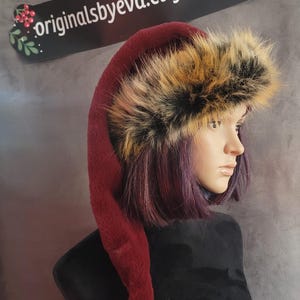 Burgundy Santa Hat with Golden and Black Trim