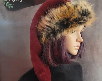 Burgundy Santa Hat with Golden and Black Trim