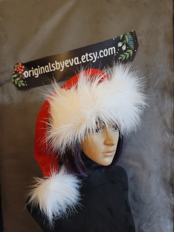 Custom Made White Faux Fur Cap w/Red Bill Wedding White Real Fox Fur Russian Hat With White Genuine  main image 2