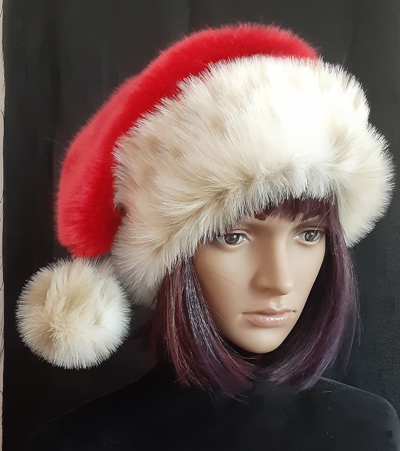 Red Santa Hat With Faux Snow Leopard Trim - Etsy