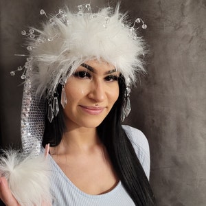 Silver Sequin Santa Hat with Crystal Option