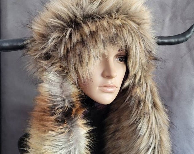 Brown Trapper Hat With Black Horns, Faux Fur Trapper Hat Etsy