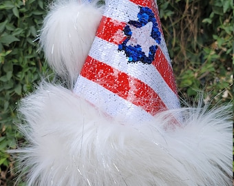 LAST ONE!! Tree Topper Stars and Stripes Sequin Santa hat