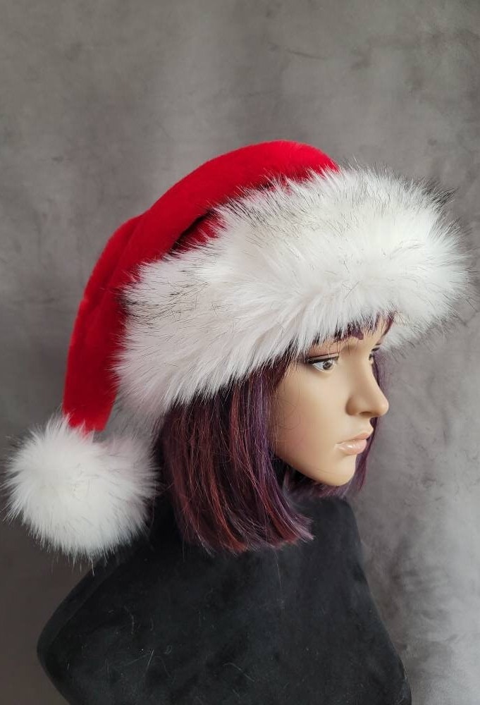 Bonnet De Noël Père Noël - Bord En Peluche Épais Rouge - Taille Adulte/Enfant - 8