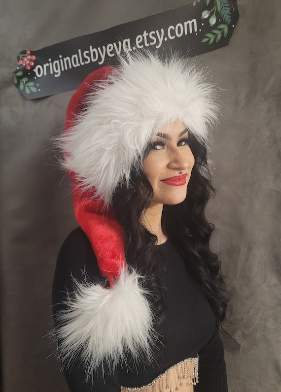 Festive Red Santa Hat With Luxury White Fur Trim - Etsy display picture 1