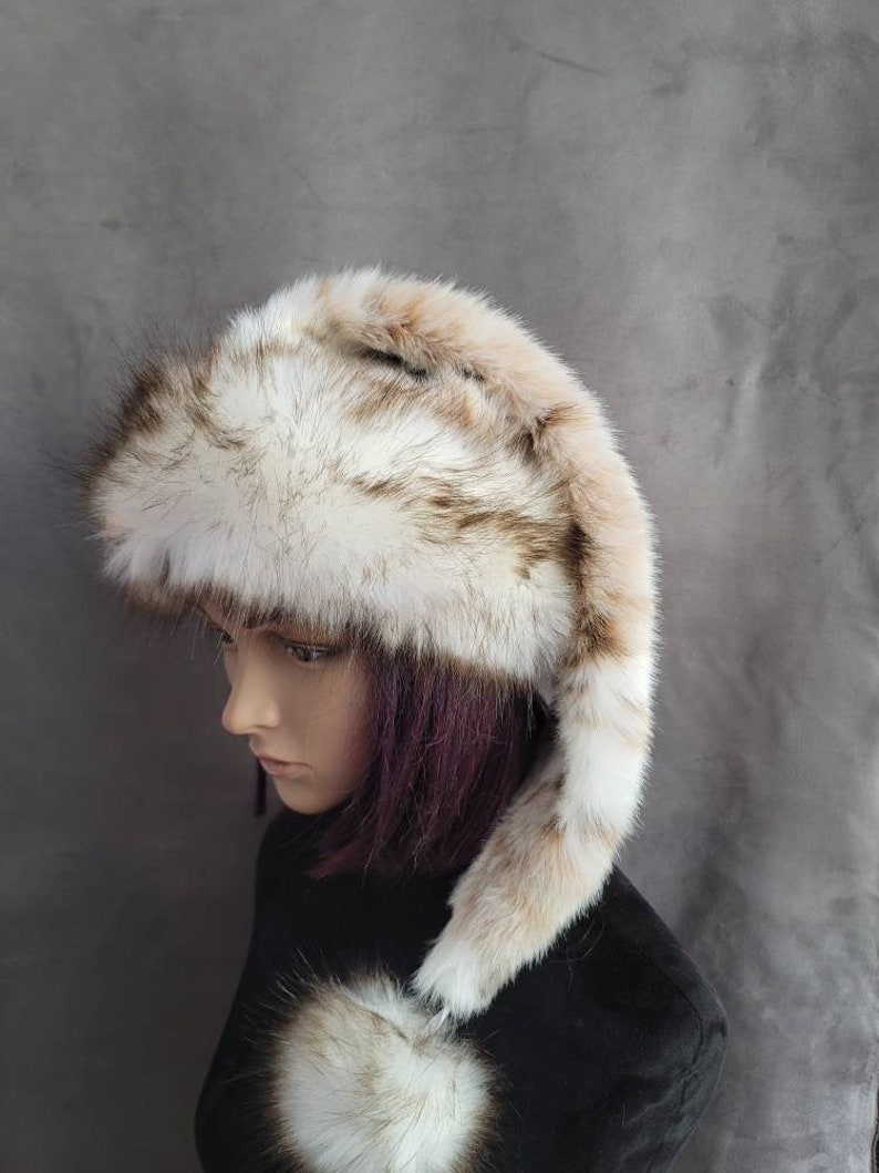Snow Leopard Faux Fur Santa Hat With Brown and White Trim - Etsy