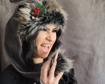 Unique Distressed Black Leather Santa Hat with Jingle Bells Option