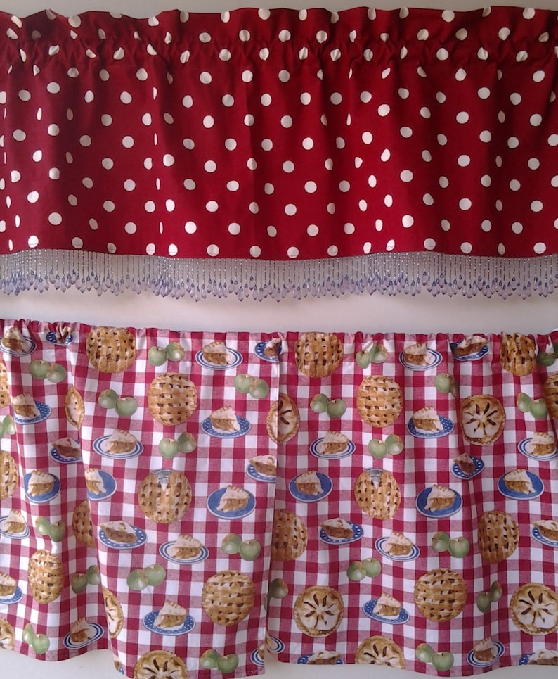 Red Gingham Apple Pie Curtains In With Red And White Polka Dot Etsy