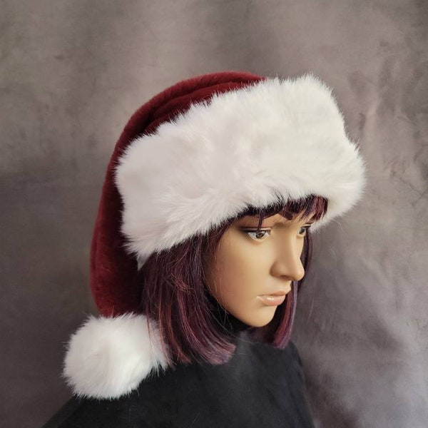 Burgundy and White Santa hat