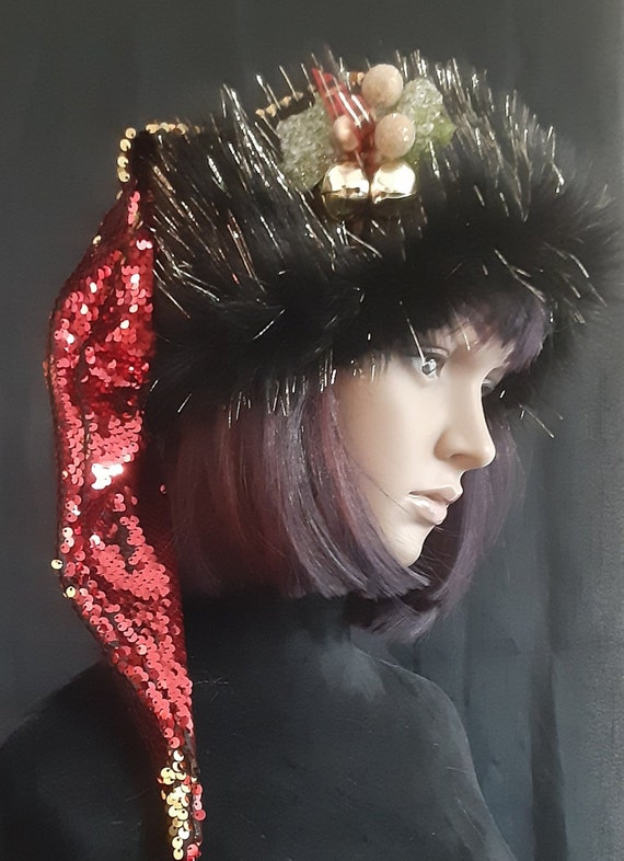 Black sequin santa hat discount