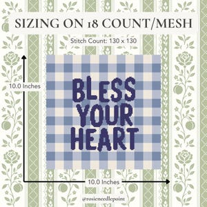 Nålstygnsmönster "Bless Your Heart" i PDF-format | Stygnsdiagram för blått ginghammönster | Nedladdning direkt bild 2