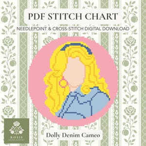 Mönster för nålstygn med Dolly Jeansjacka | Korsstygnsdiagram inspirerat av Dolly Parton | Digital nedladdning i PDF | Nålstygnsprydnad med 18 meshmönster
