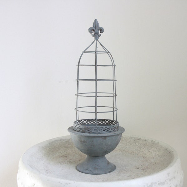 Vintage Metal Plant Stand - Fleur de Lis - Gray - Silver