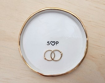 Personalised Porcelain Ring Dish: Gold or Platinum Silver Rim, Custom Initials