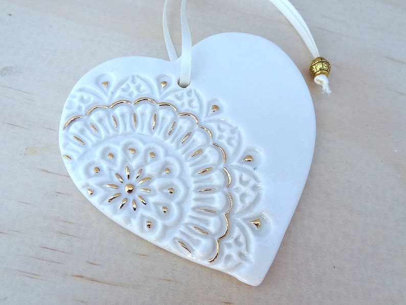 Teacher/'s gift new baby gift Christmas keepsake. Personalised Christmas ornament with gold detail Ceramic Christmas holiday decoration