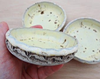 Handmade Yellow Ceramic Dipping Bowl Set of 3 – Rustic Sauce Dishes – Condiment, Tapas Bowls