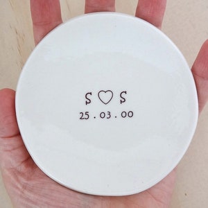 Personalised ring dish. White porcelain ceramic round bowl. Perfect for wedding pillow alternative. Wedding or engagement gift. image 3