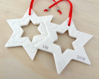 Personalised Porcelain Star Christmas Ornament: Teacher, Baby Keepsake