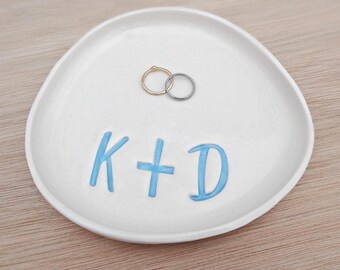 Personalised Stamped Porcelain Ring Dish: You choose the initials colour