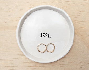 Personalised ring dish with black initials. Personalised wedding or engagement gift. Ring pillow.