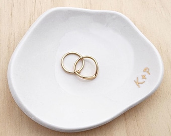 Personalised Porcelain Ring Dish: Gold or Platinum Silver custom Initials