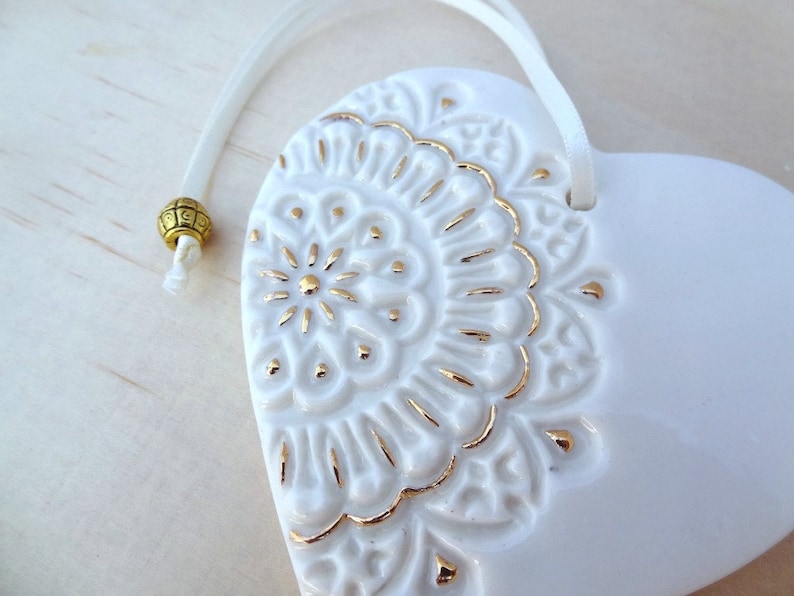 Teacher/'s gift new baby gift Christmas keepsake. Personalised Christmas ornament with gold detail Ceramic Christmas holiday decoration