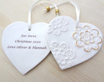 Personalised Porcelain Christmas Ornament: Gold Detail Keepsake