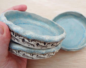 Handmade Turquoise Ceramic Dipping Bowl Set of 3 – Rustic Sauce Dishes – Condiment, Tapas Bowls