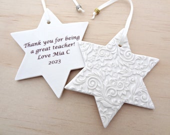 Personalised Porcelain Star Ornament: Teacher, Baby, Keepsake