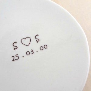 Personalised ring dish. White porcelain ceramic round bowl. Perfect for wedding pillow alternative. Wedding or engagement gift. image 4