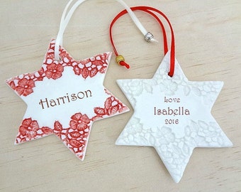 Personalised Porcelain Christmas Star Ornament: Teacher, Baby Keepsake