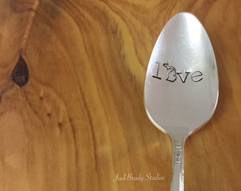 Love spoon- With Michigan state outline Repurposed vintage hand stamped spoon