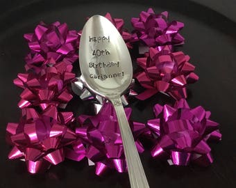 Happy Birthday with age-Repurposed vintage hand stamped spoon