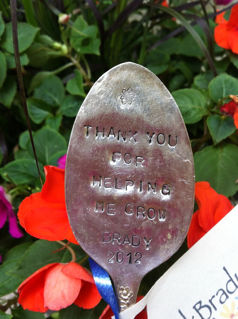 Thank You For Helping Me Grow-LARGE Repurposed vintage hand stamped silverware image 2