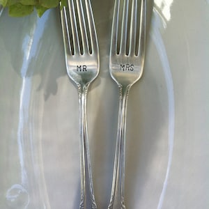 MR & MRS Personalized wedding forks-Custom vintage hand stamped forks