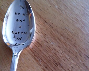 Yo Ho Ho And A Bottle Of Rum-Repurposed vintage hand stamped spoon stirrer