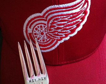Sports fork Hey Hey Hockeytown- Detroit Red Wings Repurposed vintage hand stamped fork